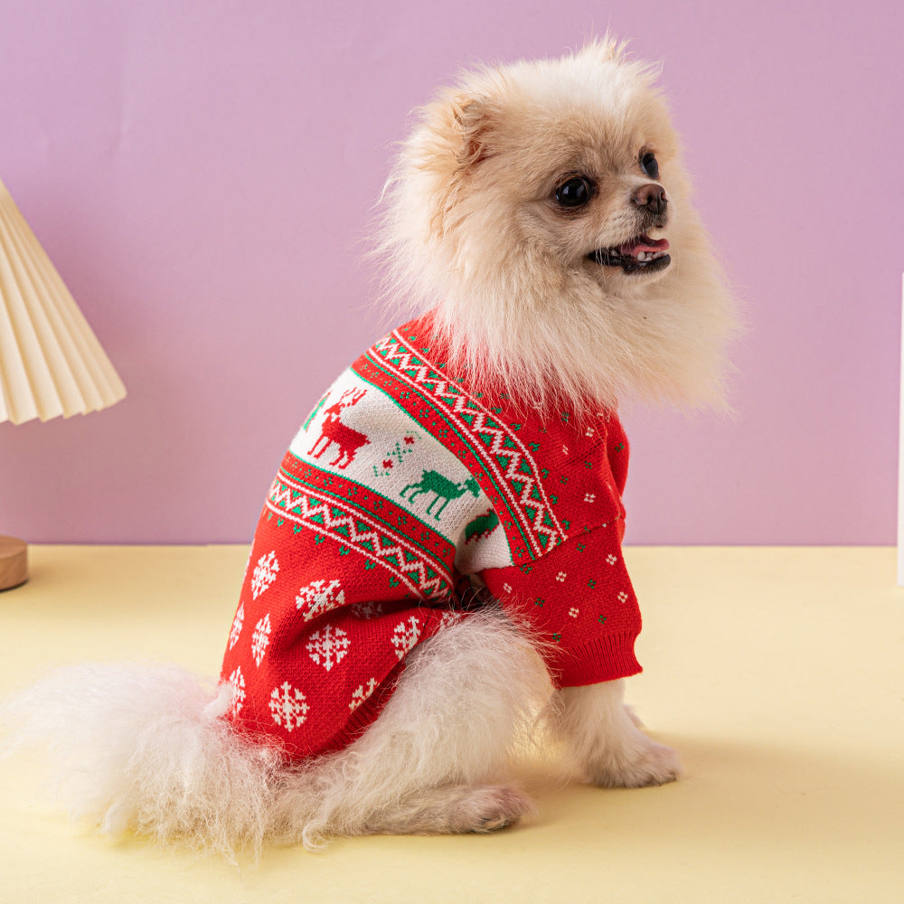 Red knitted dog Christmas sweater – view 1