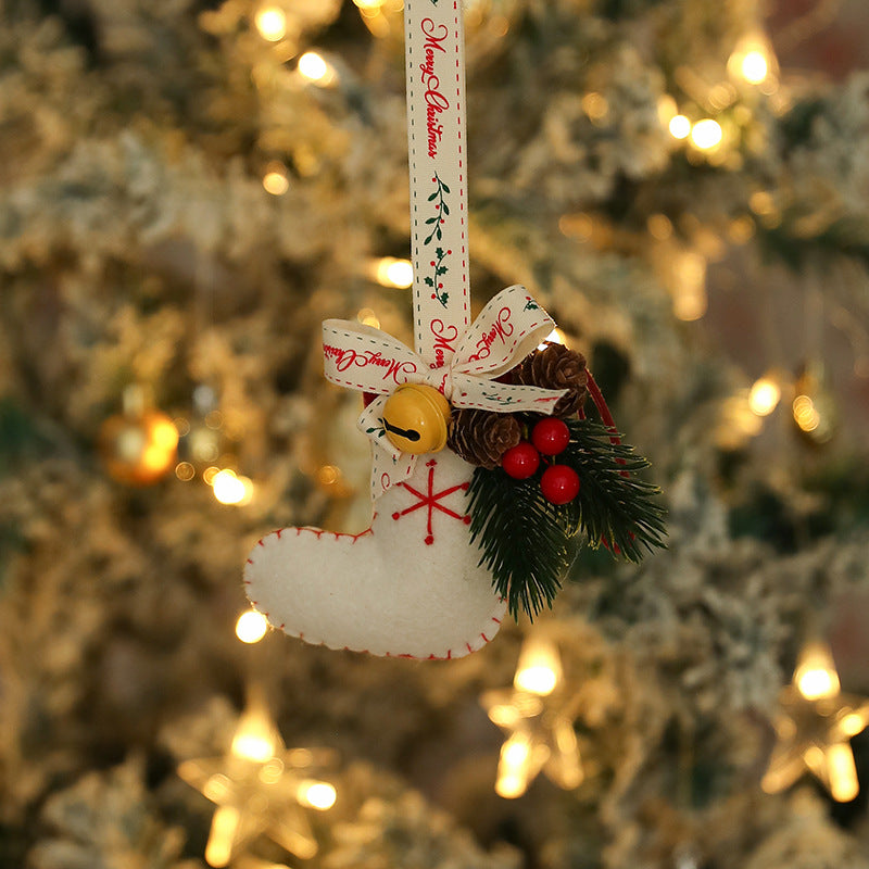Felt Christmas Ornament – Stocking, Mitten, Tree or Snowflake – Cream Stocking