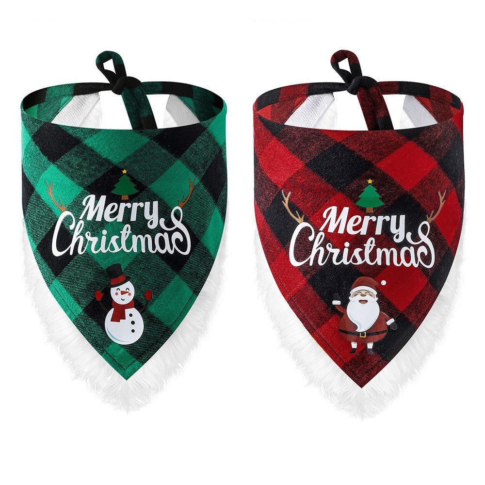 Christmas plaid pet bandanas in red and green