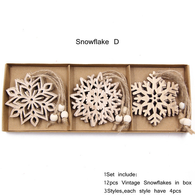 Wooden Snowflake Ornaments – Box of 12 – Set D