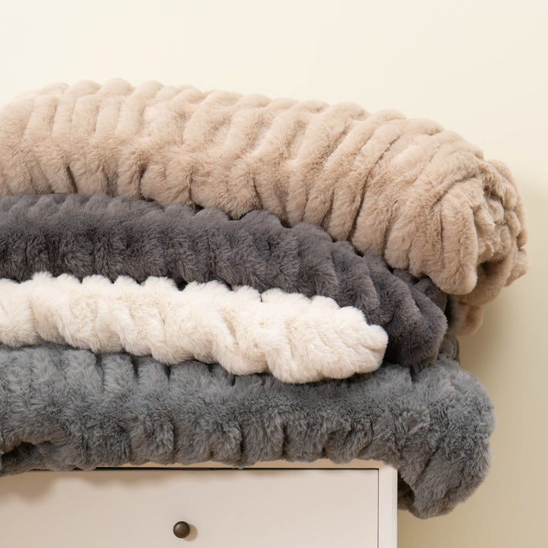 Ruched faux fur throw blanket