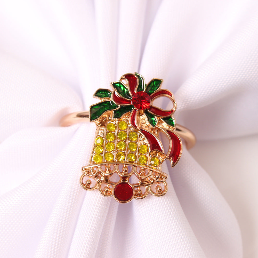 Gold-tone Christmas napkin rings with enamel details – view 9