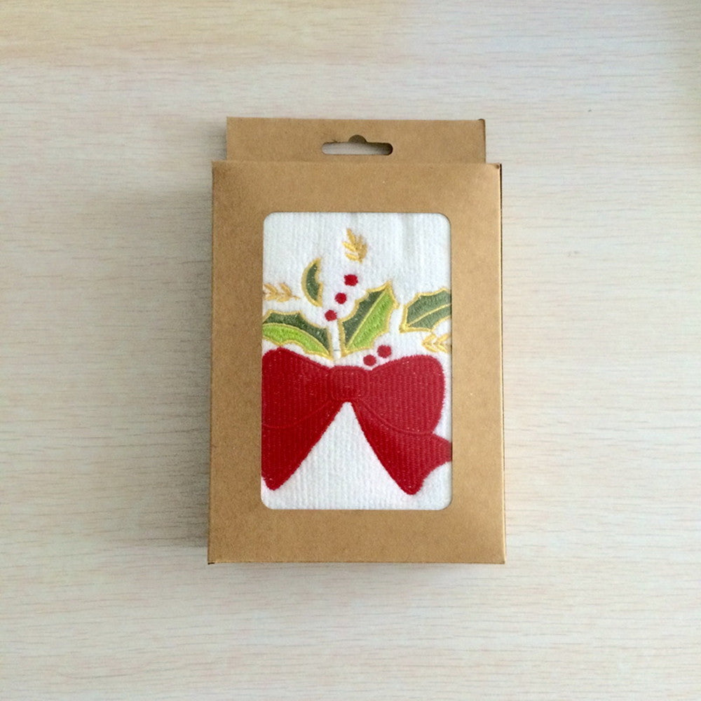 Embroidered holiday guest towel