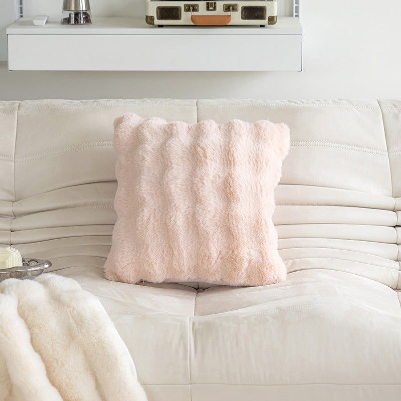 Bubble faux fur throw pillow in Blush pink