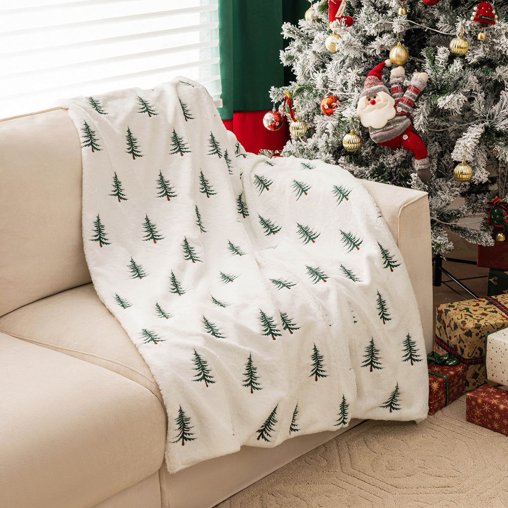 Embroidered Christmas tree plush throw blanket – view 3