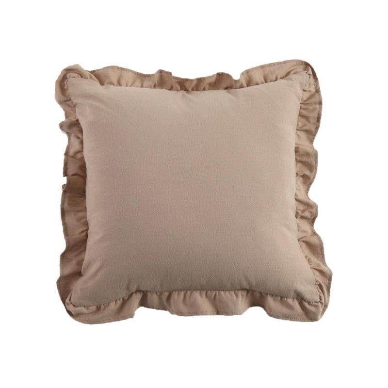 Ruffled Pillow Cover – Gingham & Solid – Mocha