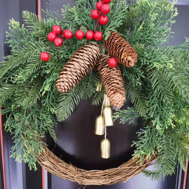 Faux pine Christmas wreath with pine cones, red berries and gold bells – view 1