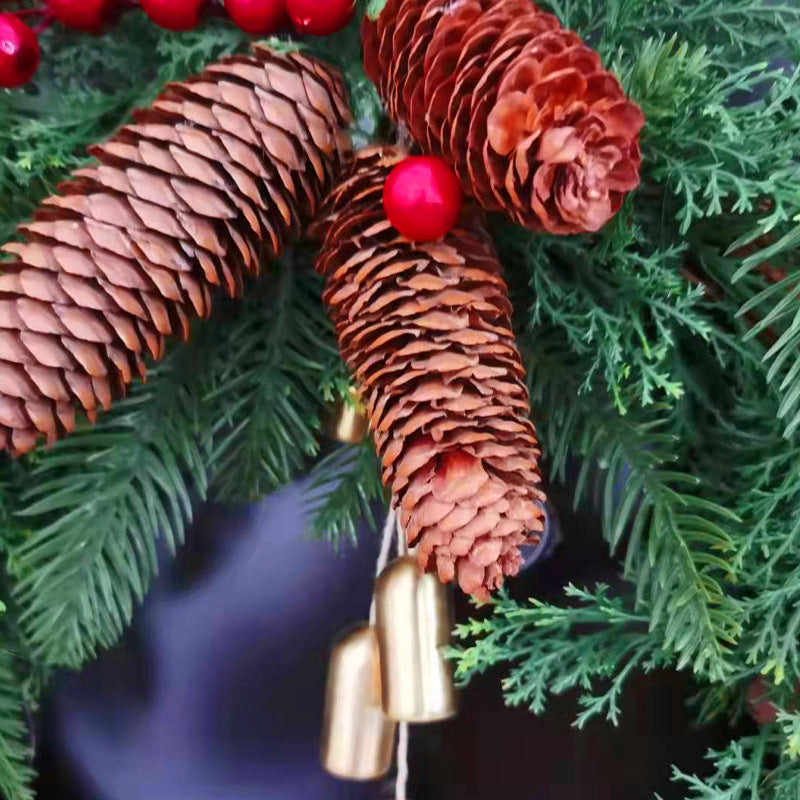 Faux pine Christmas wreath with pine cones, red berries and gold bells – view 3