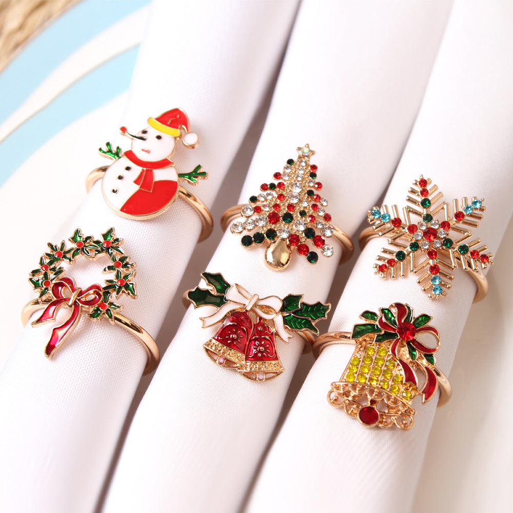 Gold-tone Christmas napkin rings with enamel details – view 2