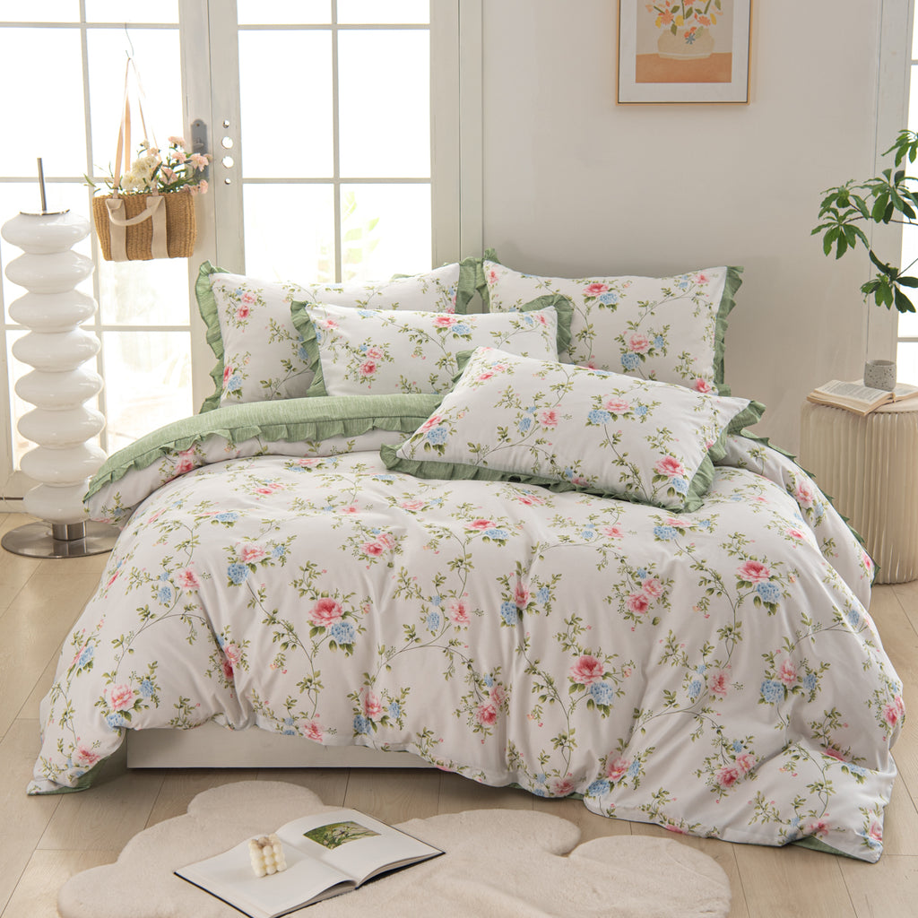 Sage floral ruffle duvet cover set – view 8