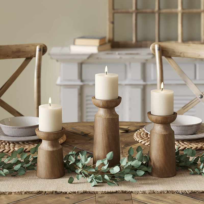 Solid wood pillar candle holder – view 1