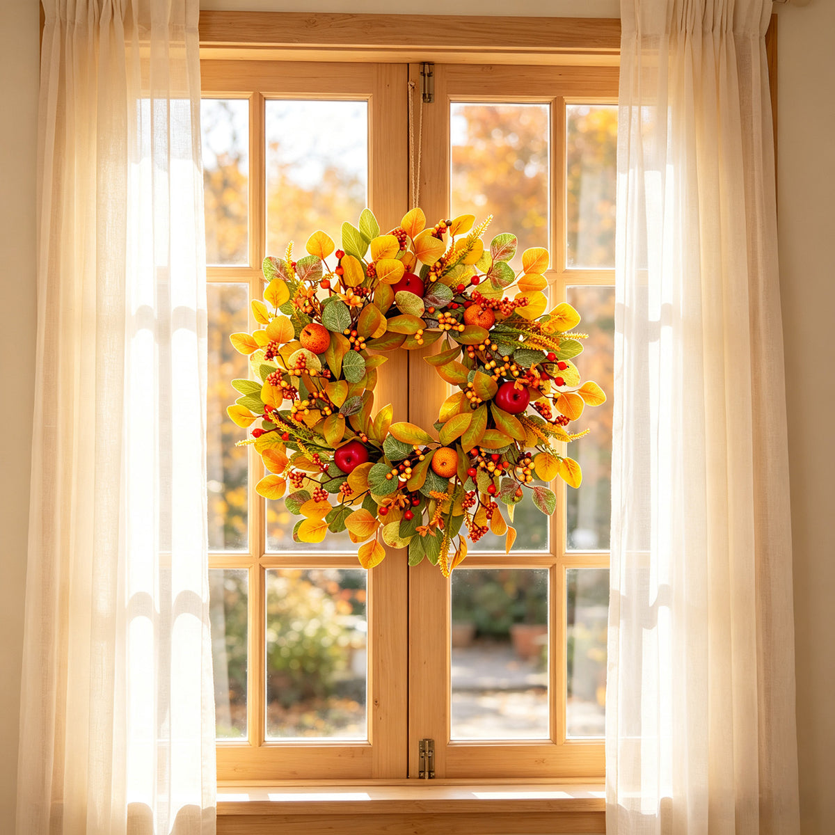 Autumn wreath with faux apples and berries – view 4