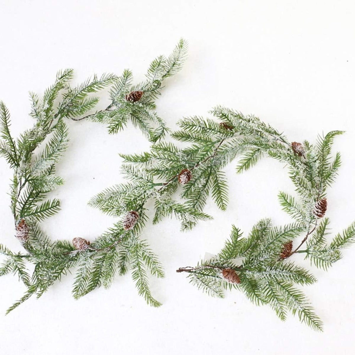 Frosted pine Christmas garland with pinecones – view 1