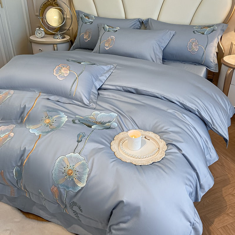 Embroidered poppy cotton bedding set – view 5