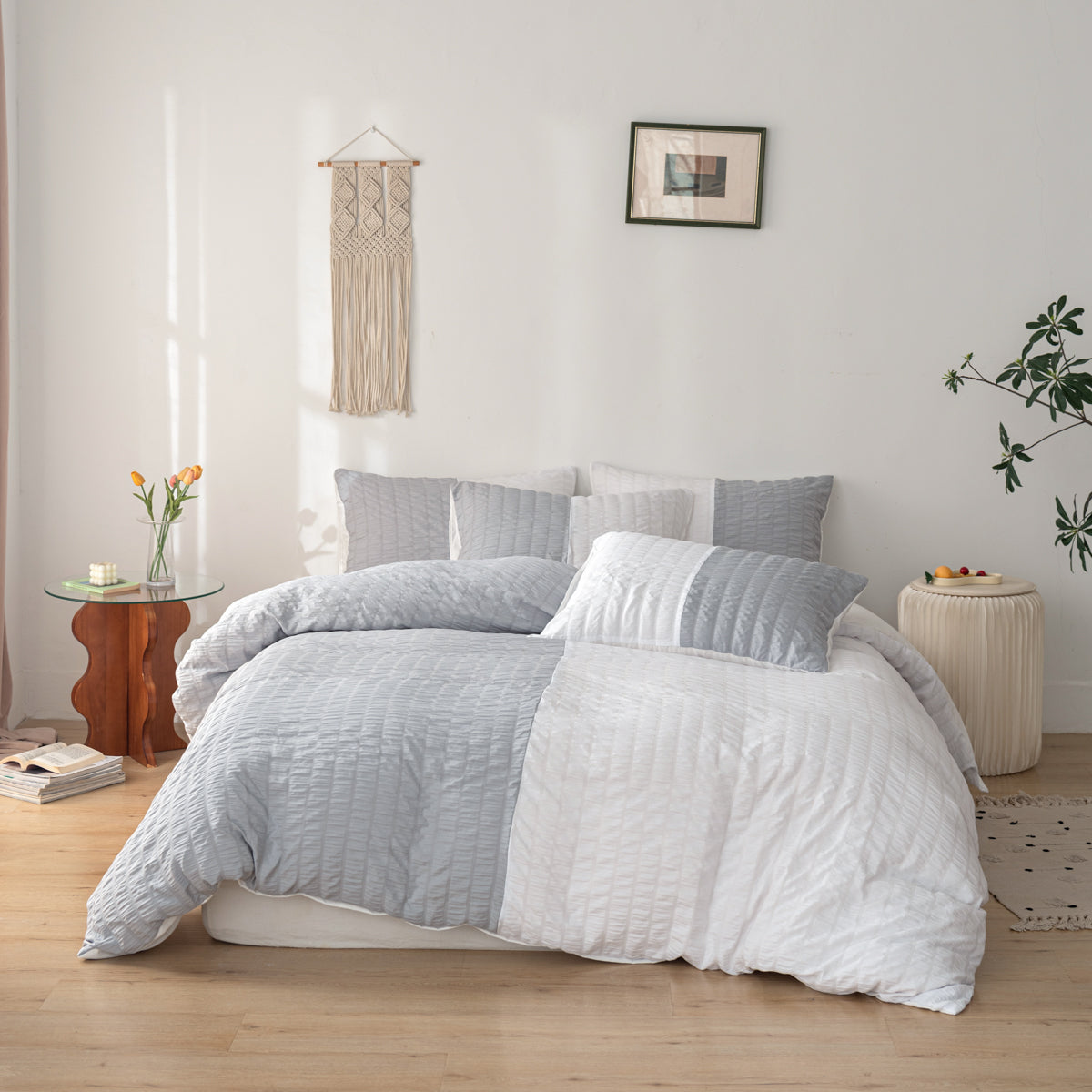 Seersucker colour-block duvet cover set – view 6