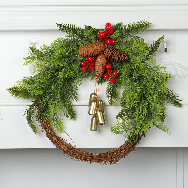 Faux pine Christmas wreath with pine cones, red berries and gold bells – view 2