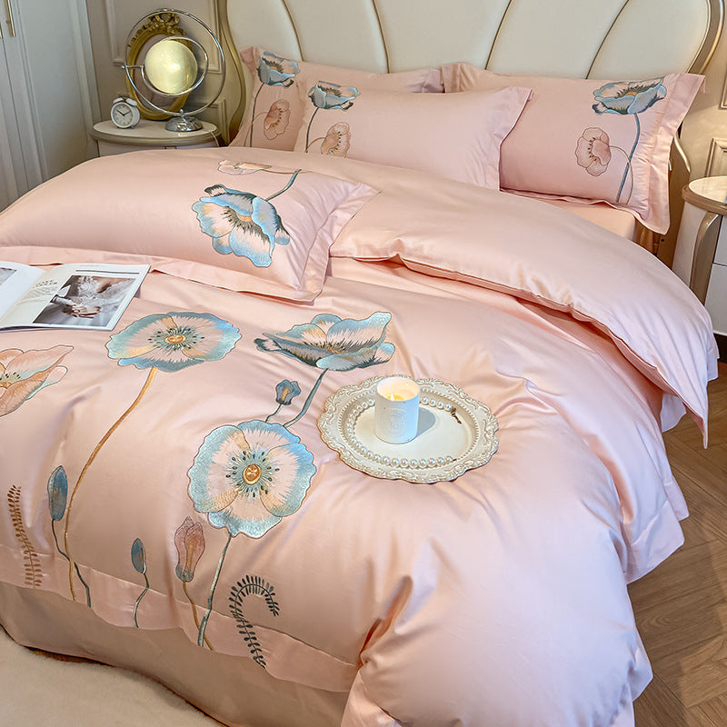 Embroidered poppy cotton bedding set – view 6