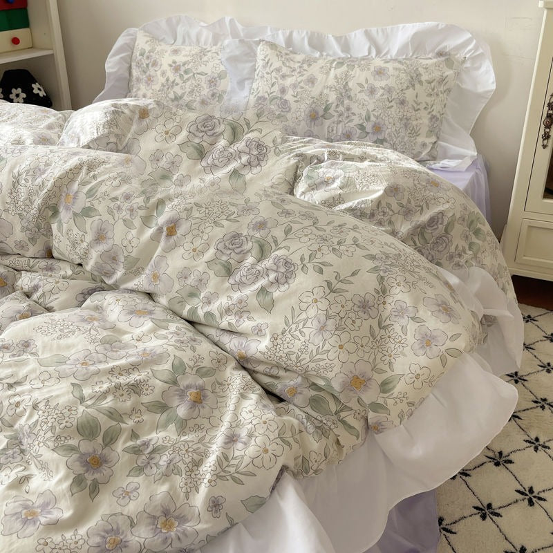 Floral cotton bedding set with ruffle trim – view 5