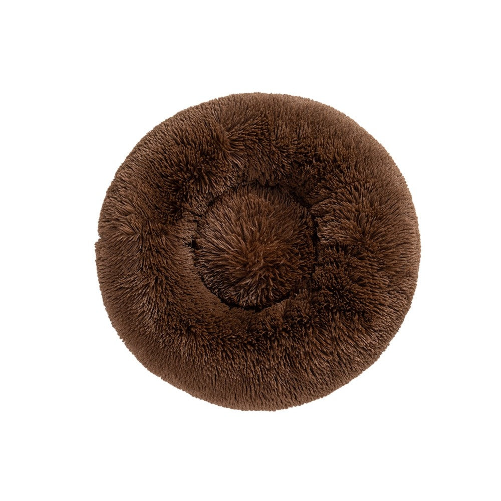 Fluffy donut dog and cat bed in Coffee brown
