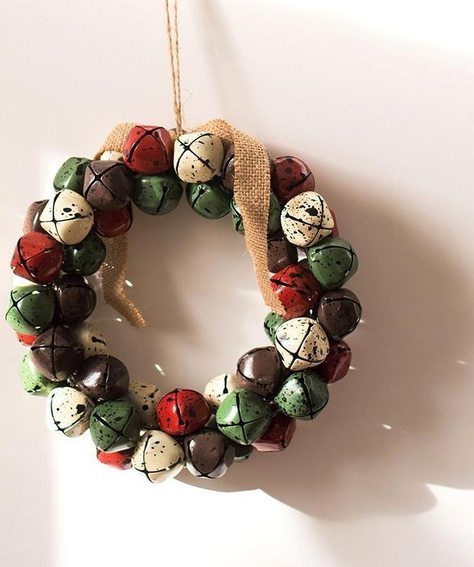Rustic jingle bell Christmas wreath with burlap-style bow – view 5