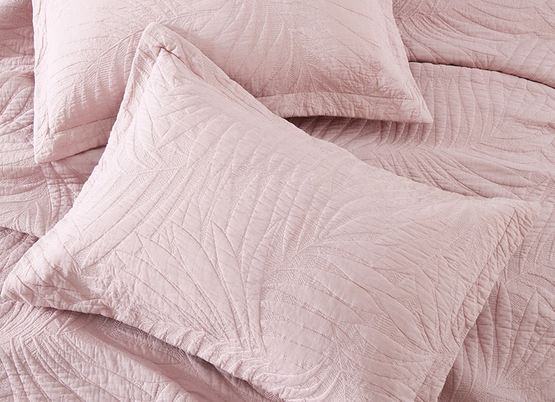 Quilted cotton pillow shams in blush
