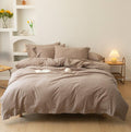 Washed Cotton Bedding Set with Button Closure – Taupe / Flat sheet · duvet 200 × 230 cm