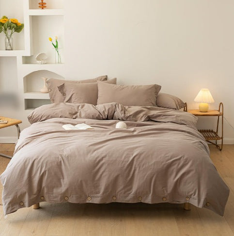 Washed Cotton Bedding Set with Button Closure – Taupe / Flat sheet · duvet 200 × 230 cm