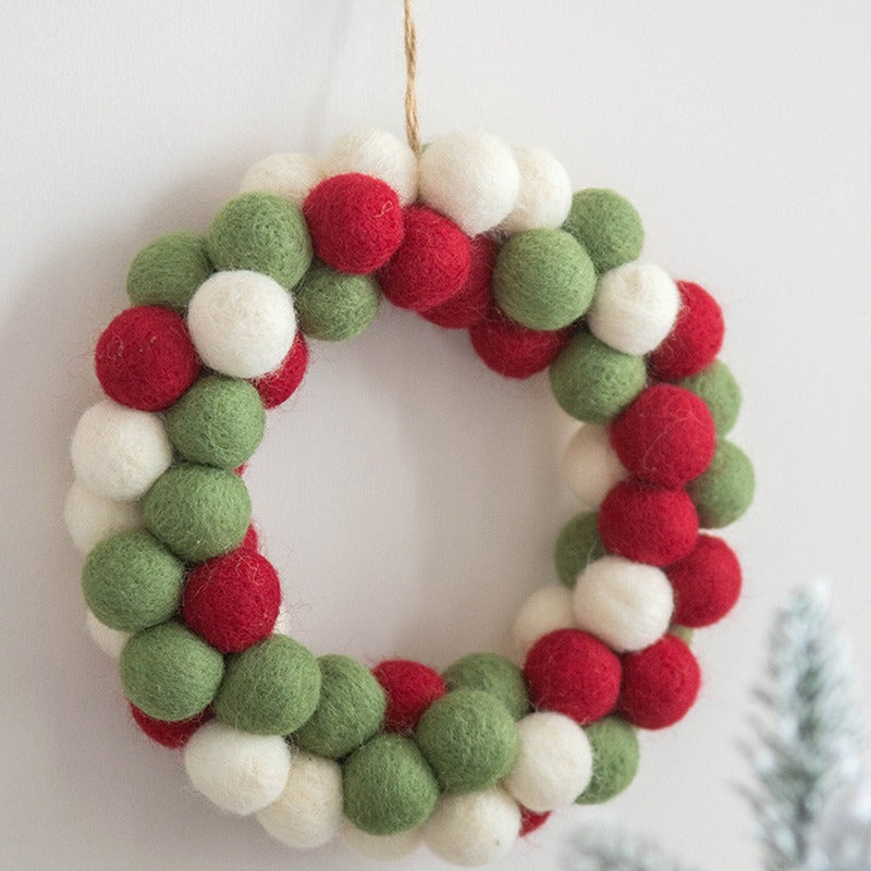 Wool felt ball Christmas wreath, 25 cm